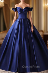 Dark Blue Satin Off the Shoulder Quinceanera Dress