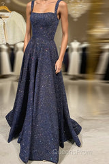 Dark blue sequin long Evening Prom Dress , blue evening Dress
