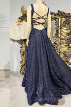 Dark blue sequin long Evening Prom Dress , blue evening Dress