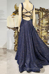 Dark blue sequin long Evening Prom Dress , blue evening Dress