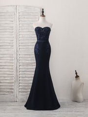 Dark Blue Sweetheart Mermaid Long Prom Dress, Dark Blue Evening Dress