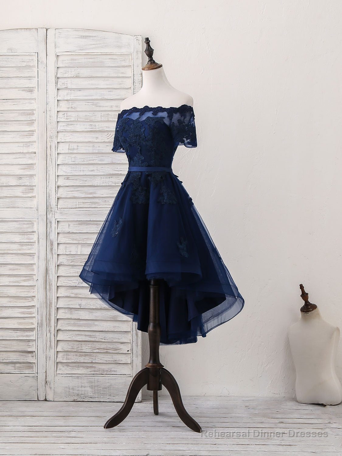 Dark Blue Tulle Lace Short Prom Dress, Dark Blue Homecoming Dress Main image
