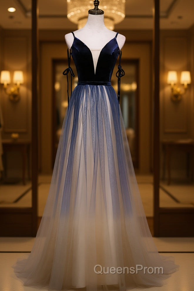 Dark blue tulle long Evening Prom Dress, blue evening Dress