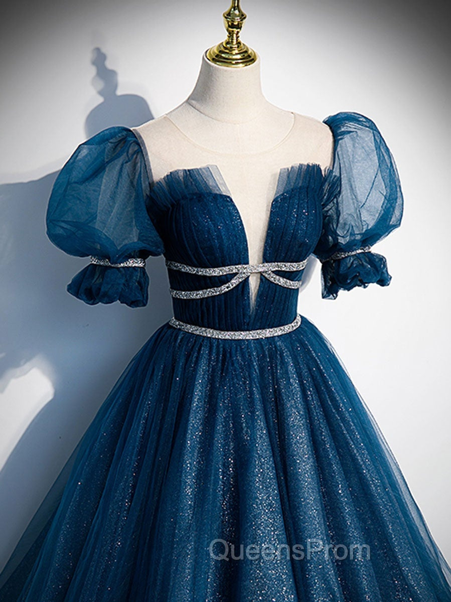 Dark Blue Tulle Long Evening Prom Dress, Blue Tulle Sweet 16 Dress Secondary image
