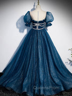 Dark Blue Tulle Long Evening Prom Dress, Blue Tulle Sweet 16 Dress