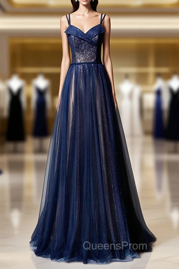 Dark Blue Tulle Long Evening Prom Dress, Dark Blue Evening Dress Main image