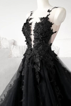 Classic Black Lace Tulle Long Classy Prom Dress Black Classy Evening Dress