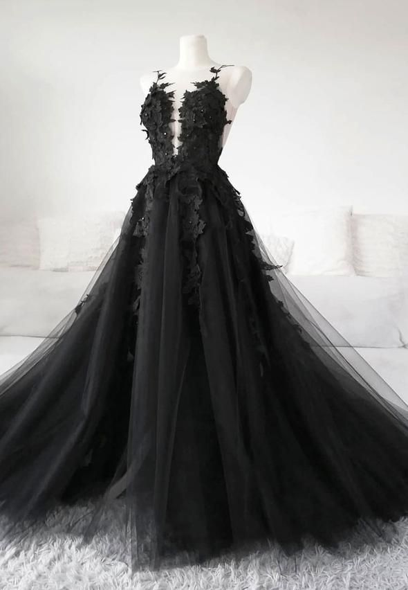 Classic Black Lace Tulle Long Classy Prom Dress Black Classy Evening Dress Main image