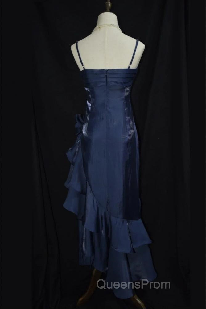 Dark Blue Vintage Floral Elegant Dress Asymmetrical Hem Evening Prom Gown Secondary image