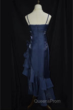 Dark Blue Vintage Floral Elegant Dress Asymmetrical Hem Evening Prom Gown