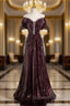 Dark Burgundy Sequins Off the Shoulder Evening Prom Dress
