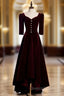 Dark Burgundy Velvet  Short Sleeve Evening Prom Dress