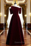 Dark Burgundy Velvet Irregular Neck Short Sleeve Evening Prom Dress