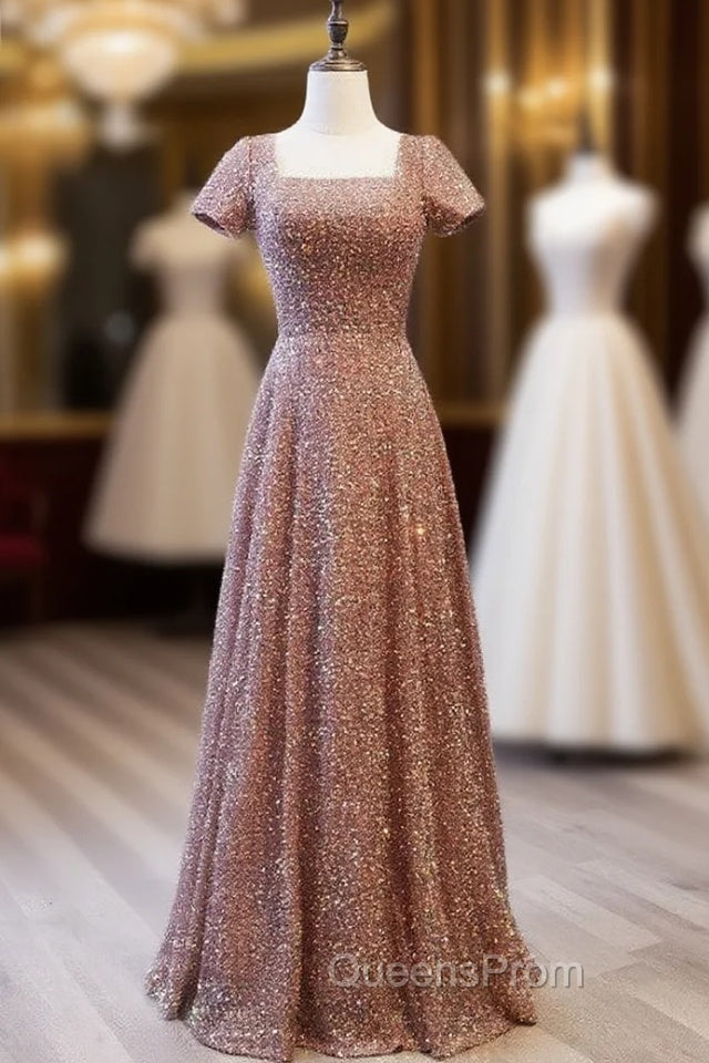 Dark Champagne Sequins Square Evening Prom Dress Main image