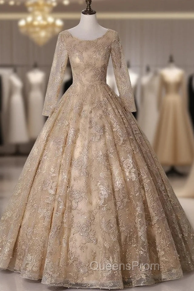 Dark Champagne Tulle Embroidery Long Sleeve Quinceanera Dress Main image
