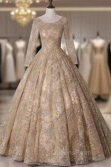 Dark Champagne Tulle Embroidery Long Sleeve Quinceanera Dress