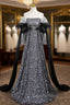 Dark Gray Sequins Strapless Evening Prom Dress