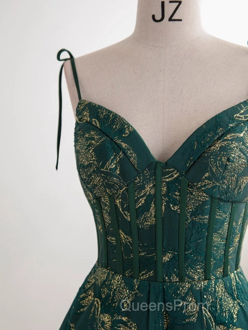 Dark Green A-Line Spaghetti Strap Satin Long Evening Prom Dress Sweetheart Neckline Retro Bridal Dress Secondary image
