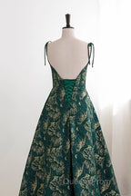 Dark Green A-Line Spaghetti Strap Satin Long Evening Prom Dress Sweetheart Neckline Retro Bridal Dress