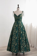 Dark Green A-Line Spaghetti Strap Satin Long Evening Prom Dress Sweetheart Neckline Retro Bridal Dress