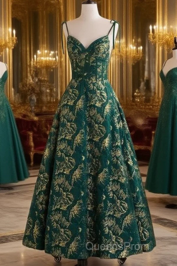 Dark Green A-Line Spaghetti Strap Satin Long Evening Prom Dress Sweetheart Neckline Retro Bridal Dress Main image