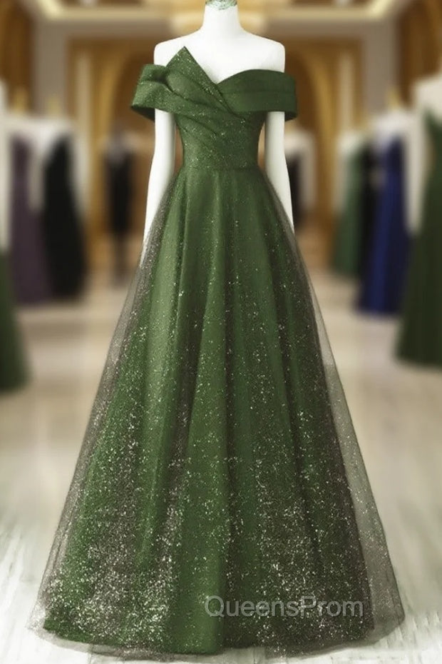 Dark Green and Black A-line Satin Long Party Dress, Simple Long Evening Prom Dress Main image
