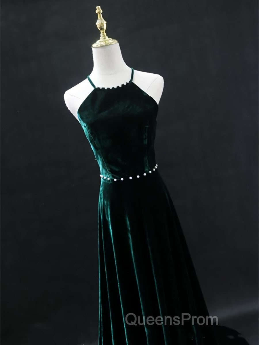 Dark Green Backless Long Evening Prom Dress, Dark Green Long Formal Evening Bridesmaid Dress Secondary image