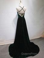 Dark Green Backless Long Evening Prom Dress, Dark Green Long Formal Evening Bridesmaid Dress