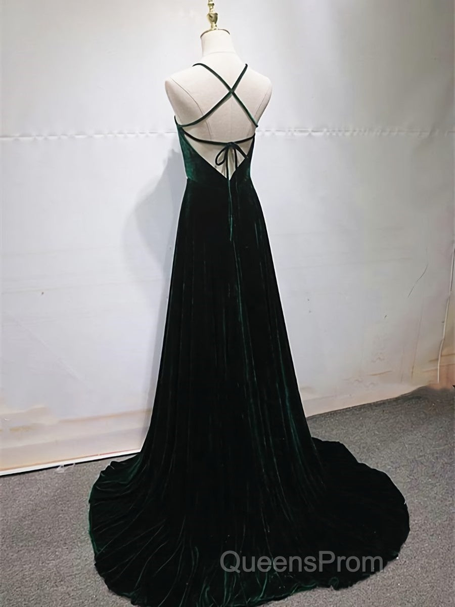 Dark Green Backless Long Evening Prom Dress, Dark Green Long Formal Evening Bridesmaid Dress