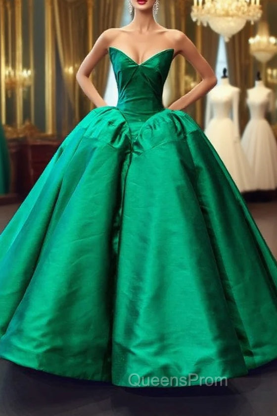 Dark Green Ball Gown Satin Sweetheart Floor Length Luxury Evening Prom Dress Main image