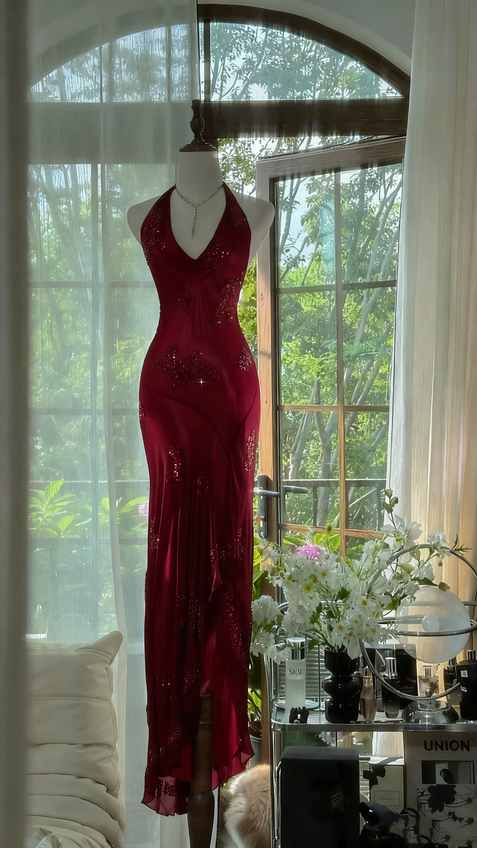 Dark Green Beaded Elegant Long Chiffon Ball Gown Classy Evening Dress Party Dress