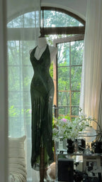 Dark Green Beaded Elegant Long Chiffon Ball Gown Classy Evening Dress Party Dress