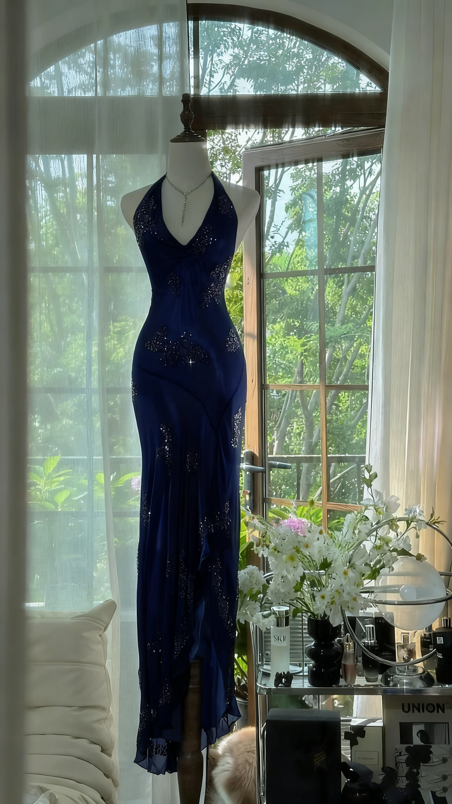 Dark Green Beaded Elegant Long Chiffon Ball Gown Classy Evening Dress Party Dress