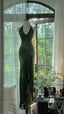 Dark Green Beaded Elegant Long Chiffon Ball Gown Classy Evening Dress Party Dress