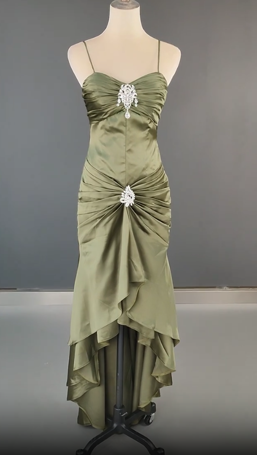 Elegant Spaghetti Strap Mermaid Satin Dark Green Long Classy Prom Dress Gorgeous Classy Evening Dress Secondary image