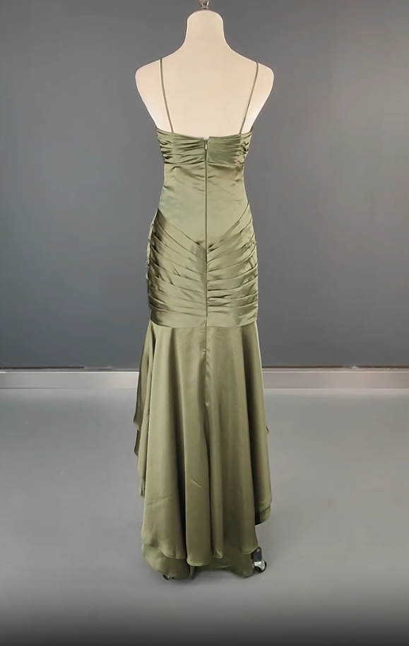 Elegant Spaghetti Strap Mermaid Satin Dark Green Long Classy Prom Dress Gorgeous Classy Evening Dress