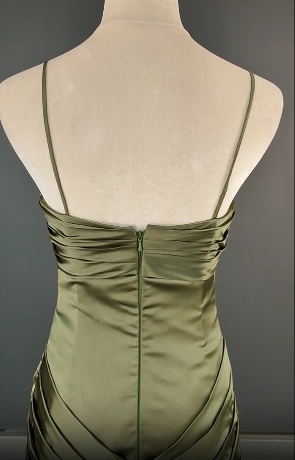 Elegant Spaghetti Strap Mermaid Satin Dark Green Long Classy Prom Dress Gorgeous Classy Evening Dress