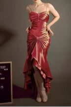 Elegant Spaghetti Strap Mermaid Satin Dark Green Long Classy Prom Dress Gorgeous Classy Evening Dress