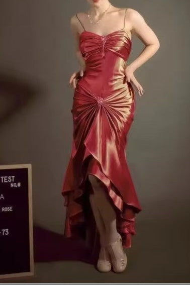 Elegant Spaghetti Strap Mermaid Satin Dark Green Long Classy Prom Dress Gorgeous Classy Evening Dress