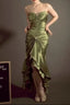 Elegant Spaghetti Strap Mermaid Satin Dark Green Long Classy Prom Dress Gorgeous Classy Evening Dress