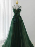Dark Green Long Beaded A-Line Classy Evening Dress Party Dress, Green Classy Prom Dress