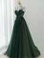 Dark Green Long Beaded A-Line Classy Evening Dress Party Dress, Green Classy Prom Dress