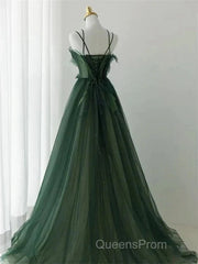 Dark Green Long Beaded A-Line Evening Dress Party Dress Evening Prom Dress Formal Dress December Wedding Guest Dress