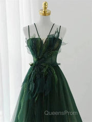 Dark Green Long Beaded A-Line Evening Dress Party Dress Evening Prom Dress Formal Dress December Wedding Guest Dress