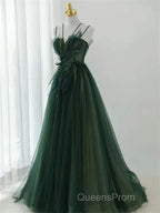 Dark Green Long Beaded A-Line Evening Dress Party Dress Evening Prom Dress Formal Dress December Wedding Guest Dress