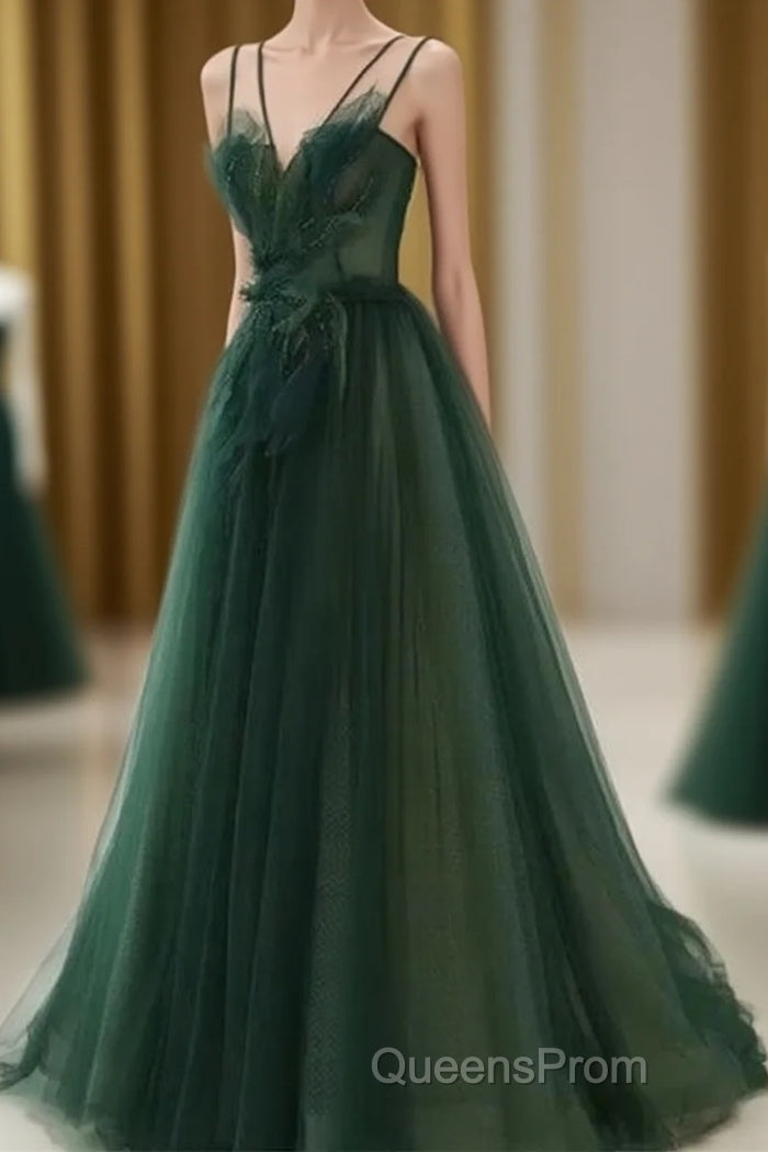 Dark Green Long Beaded A-Line Evening Dress Party Dress Evening Prom Dress Formal Dress December Wedding Guest Dress Main image