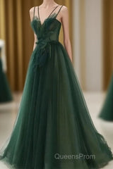 Dark Green Long Beaded A-Line Evening Dress Party Dress Evening Prom Dress Formal Dress December Wedding Guest Dress