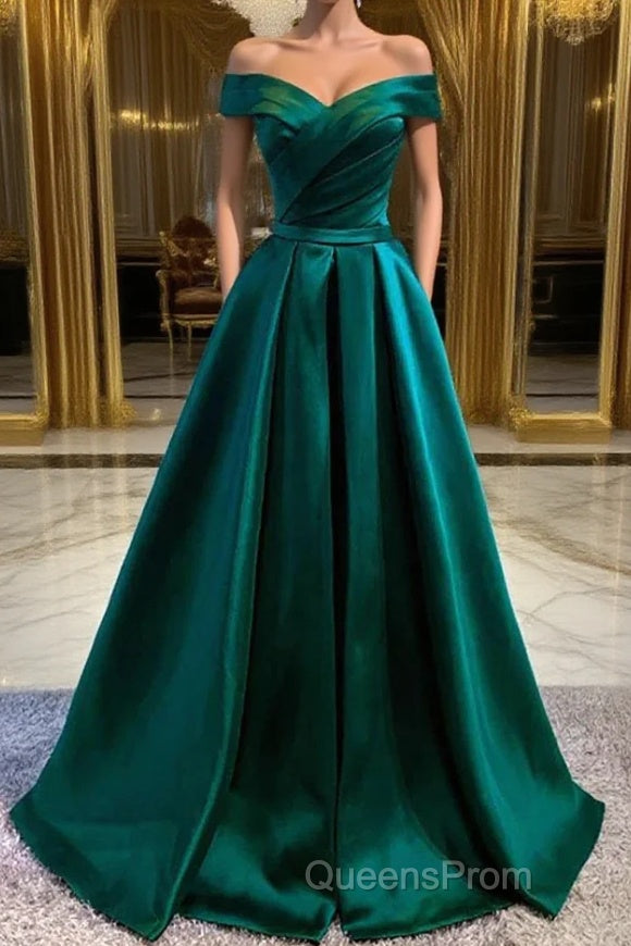 Dark Green Long Evening Prom Dress Elegant A Line Off the Shoulder Party Evening Dress Main image