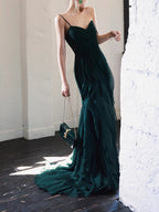 Dark Green Mermaid Ruffle Chiffon Long Classy Prom Dress