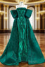 Dark Green Mermaid Satin Sequins Pleats Evening Prom Dress